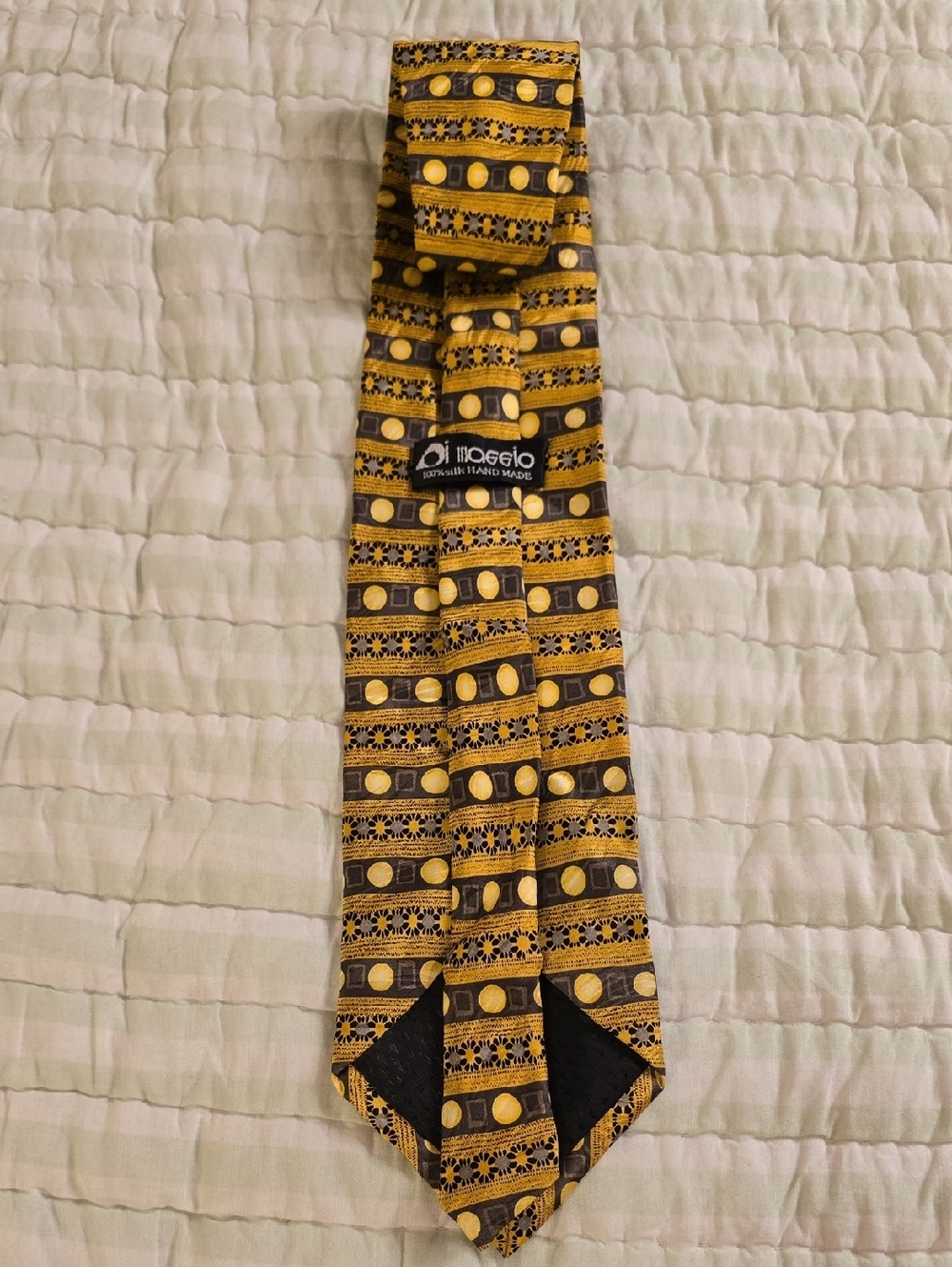 Di Maggio Silk Handmade Magelo Gold and Black Patterned Men's Tie 62 In Long